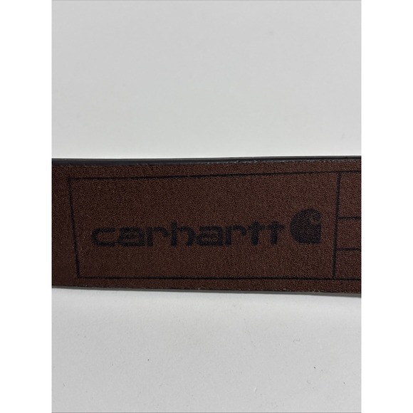 Carhartt Suede Full Grain Leather Belt Size L Tan Metal Buckle Logo Work - Picture 5 of 13
